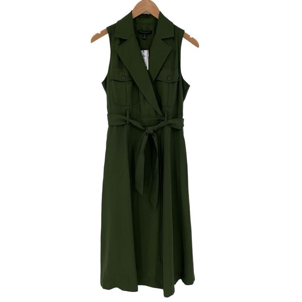 Banana Republic Factory Sleeveless‎ Twill Wrap Maxi Dress Belted Green 6 Petite